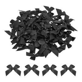 sourcing map 60Pcs Mini Ribbon Bow 1.5" Mini Fabric Satin Ribbon Flower Bows for Craft DIY Sewing Wedding Birthday Party Black