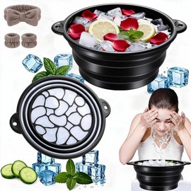 Kit de Tazón Para Baño De Hielo De La Cara, con bandas para el cabello skincare, Lavabo plegable facial de hielo con bandeja de hielo integrada,