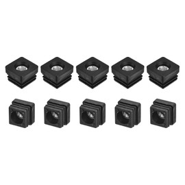 uxcell 10Pcs Plastic Threaded Tube Inserts with M10 Thread, for 1.25"x1.25" OD Square Tube, Adjustable Square Black Plastic Plug Caster Insert Chair End Caps Furniture Leg Plug