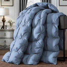 DREAMHOUR Pinch Pleat Goose Down Comforter King Size 106x 90，All Season Fluffy Duvet Insert, Noiseless Anti-Down Leak，100% Cotton Shell, RDS Oeko-TEX Certified, Hotel Luxury Bedding