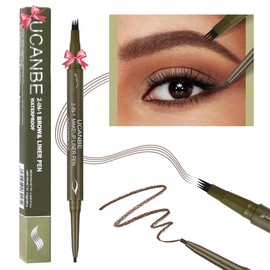 UCANBE Eyebrow Pen, Dual-Ended Eyebrow Pencil with 4-Fork-Tip & Gel Eyeliner for Women, Eye Brow Pen with Gel Eyeliner Pencil, Microblading Eyebrow Pencils with Hair Like Strokes, Light Brown Cosmetic Makeup:_Dark Brown_2PCS
