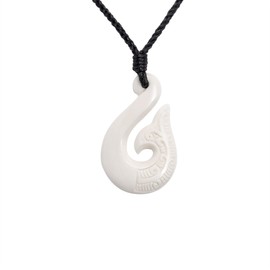 81stgeneration Women's Men's Hand Carved Bone Whale Tail HEI Matau Maori Pendant Necklace