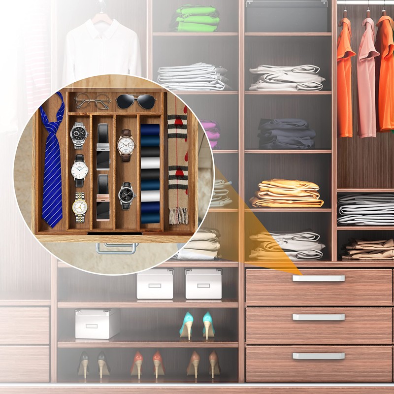 Bellsal Acacia Silverware Organizer Kitchen Drawer Organizer Expandable Bamboo Utensil