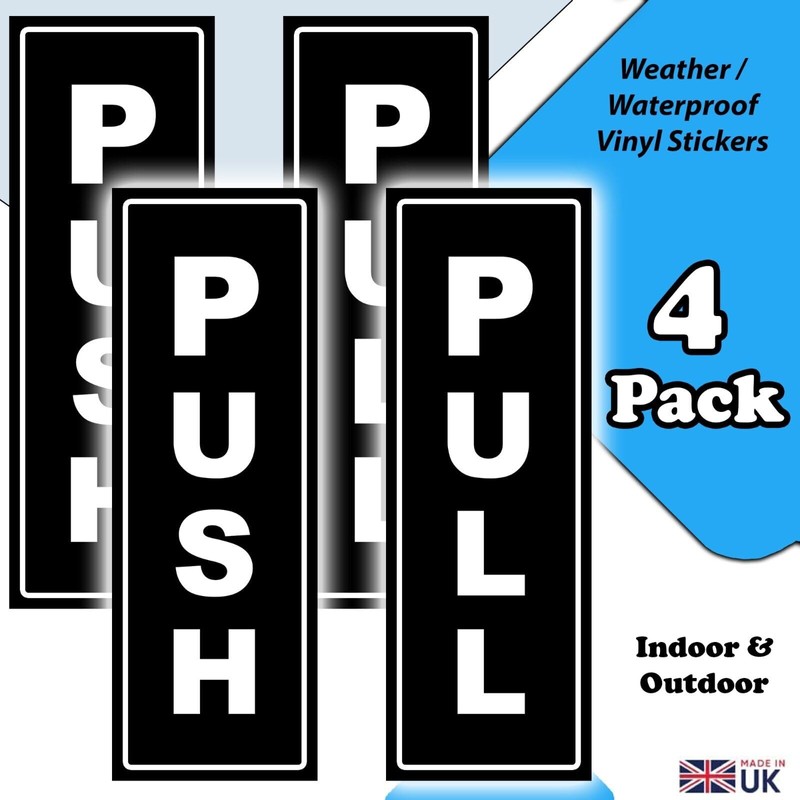 4-Pack Push Pull Waterproof Vinyl Stickers for Doors & Windows,