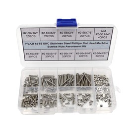 HVAZI #2-56 UNC Stainless Steel Phillips Flat Head Machine Screws Nuts Assortment Kit