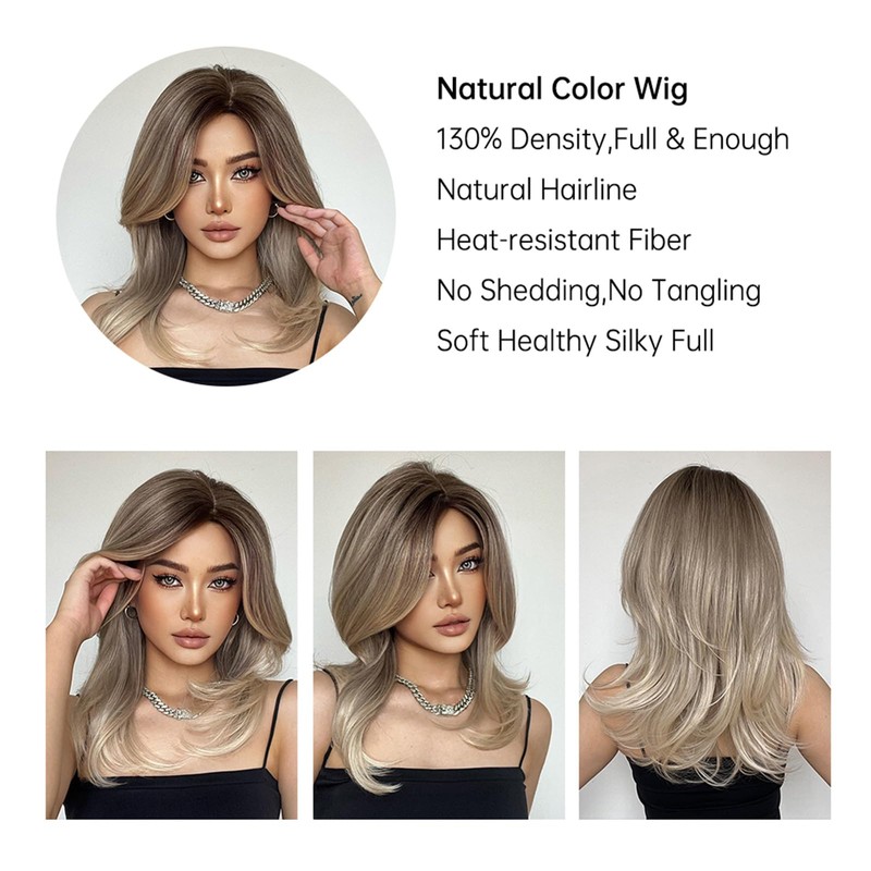 Layhou Women Wig Side Parting Medium Length Wavy Hair Wig