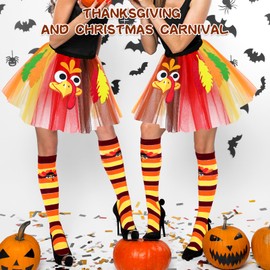Vicenpal Thanksgiving Tutu Costume Holiday Tutu with Turkey Headband Sock for Thanksgiving Cosplay Party(Vibrant Style)