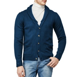 H2H - Cárdigan casual de ajuste cómodo para hombre, con cuello de chal, tela suave, Cmocal050-azul marino, XX-Large