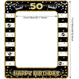 50th Birthday Photo Booth Props,Black Gold Inflatable Selfie Frame Picture Frame,Giant Inflatable Party Photo Booth Frame for 50th Birthday Party Decorations Supplies Men Women Favor Gift