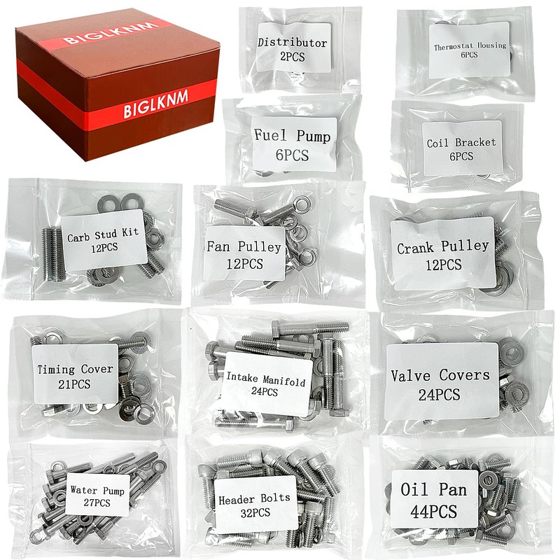 BIGLKNM Stainless Steel Small Block Engine Hex Bolt Kit Fit