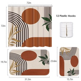 Tayney Boho Mid Century Shower Curtain Set Bohemian Bathroom Sets with Shower Curtain and Rugs, Modern Minimalist Bathroom Shower Curtain Sets 3Pcs, Abstract Vintage Bathroom Decor and Accessories