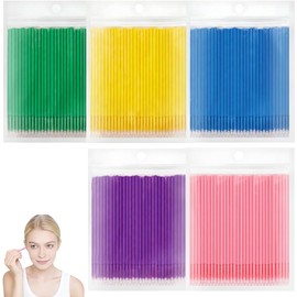 500 microcepillos desechables para extensiones de pestañas, cepillos de extensión de pestañas, salón de belleza y uso doméstico, microcepillos para pestañas, maquillaje, cuidado bucal (5 colores