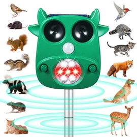 Solar Ultrasonic Animal Repeller Outdoor Deer Repellent with Motion Detection Flashing Lights Cat Repellent Rabbit Raccoon Dog Coyote Skunk Repellent for Yard Garden Deterrent Device Animal Repellent
