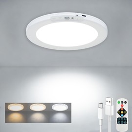 YIKEMJERP Motion Sensor Closet Light Indoor, Fast Charging Wireless Ceiling Light with Remote, Rechargeable Battery Operated Lights, Shower Light for Cabinet Bathroom Stairs Hallway Pantry 7.48 Inch