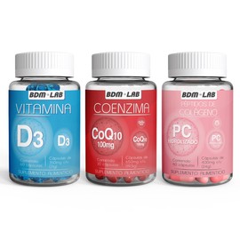 BDM LAB | Vitamina D3-60 caps | Coenzima Q10-30 caps | Peptidos de cólageno 60 caps | Suplemento alimenticio.