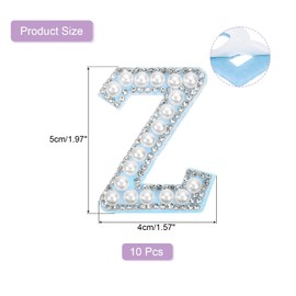 sourcing map 10 Pcs Iron on Letter Patches, Letter Z Rhinestone Alphabet Applique Rhinestone Pearl English Letter Sewing Patches for Clothing Hats Jeans Shoes DIY Craft, White/Blue