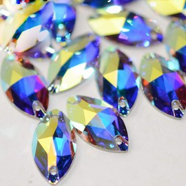 Horse Eye Crystal AB Sew On Rhinestones Flatback Rhinestones for Clothes Crafts Sewing Beads Decorations K9 Glass (7x15mm 42pcs)