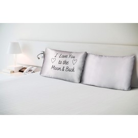 Real Mulberry Silk Pillowcase with Uplifting Saying – Queen Size Pillow Case for Hair and Skin – Birthday – Anniversary (Silk Pillowcase - Silver - I Love You to The Moon and Back)