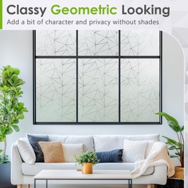rabbitgoo Window Privacy Film with Decorative Triangle Pattern, Non-Adhesive Frosted Glass Window Film for Bathroom, UV Blocking Vinyl Sticker for Glass Door Covering, 17.5 x 78.7 Inches