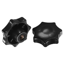 M METERXITY 2-Pack 7 Star Knobs, M8 Female Thread 60mm Seven-Pointed Head Blind Hole Clamping Grip Handles for Machinery/Electronic/Woodworking, Carbon Steel Screw-On Threaded Knob [Black]