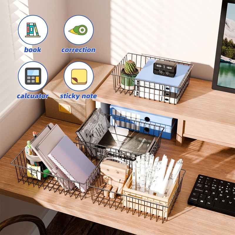 Simple Trending 6 Pack Large Wire Baskets for Organization, Metal
