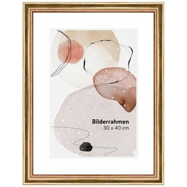 WANDStyle Bilderrahmen Gold DIN A5 15x21 cm aus Holz im Antik-Stil mit Aufsteller und Aufhänger, Fotorahmen Made in Germany - H400