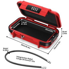 Portable Safe, Waterproof Small Safe Safe with Combination Lock, Outdoor Security Box with Removable Wire Rope, Secures Valuables when Travel, Beach, Camping, Office, Cars - Red