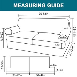 Turquoize 3 Piece T Cushion Sofa Slipcovers Stretch Couch Cover Furniture Covers with 2 Individual T Cushion Covers, Washable (2 Cushion Sofa, Island Fossi)
