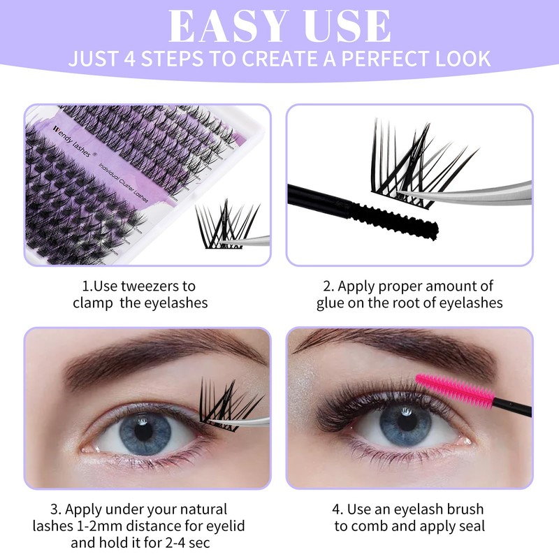 Individual Eyelash Clusters, Lashes, D Curl, 12-16 mm, 0.07 mm,