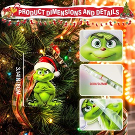ALINK Christmas Tree Decoration: 10 Pcs Different Grinch Christmas Tree Hanging Acrylic Christmas Ornaments Green Grinch Christmas Tree Ornaments Set Xmas Party Indoor Outdoor Home Decor