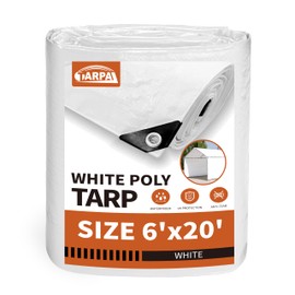 TARPAL 6'x20' White Tarp Waterproof 7.5 mil Medium Duty All Purpose Poly Tarps Cover Waterproof,UV Resistant,Rip and Tear Proof,Poly Tarpaulin