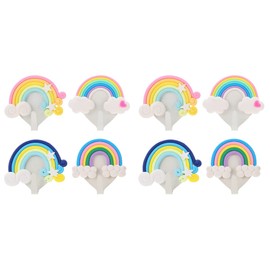 8Pcs Cute Rainbow Wall Hook Wall- Mounted Clothes Hanging Hooks Drill Towel Hooks for Keys Hats Bags Coats