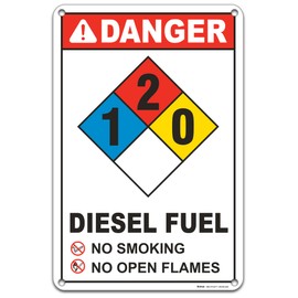 Brimar - 12" x 18" - NFPA Diesel Fuel 1-2-0 Sign - .063″ White Rust-Free Aluminum - Hazard Warning - Easy Installation