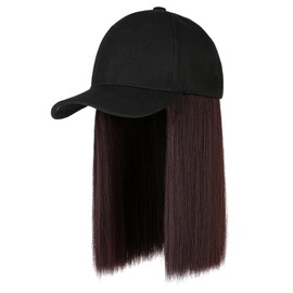 ZASCHMOY Hat with Hair, Baseball Cap with Hair Extensions, Short Straight Hair Wig with Cap, Synthetic Fibre Hat Wigs for Women (Dark Brown)