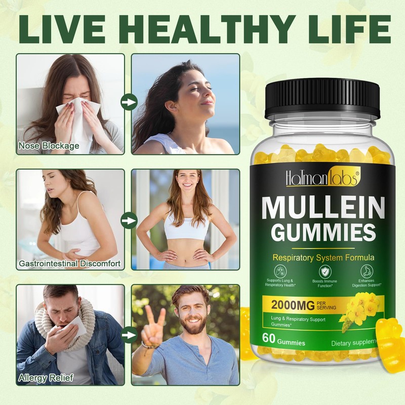 Mullein Gummies for Lungs, 2000 MG(50:1 Extract) Mullein Leaf Extract