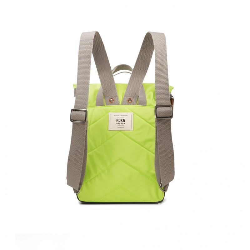 Roka London Canfield B Small Recycled Nylon Lime Backpack
