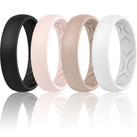 ThunderFit Women Breathable Air Grooves Silicone Wedding Bands Promise Rings 5.5mm Wide 1.8mm Thick - 1/4/8/12 Variety Multipack