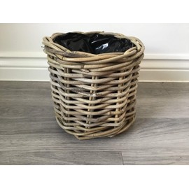 Round Baskets/Planters, Plastic Lined, Excellent Quality, Very Strong Kuba Rattan (Small)
