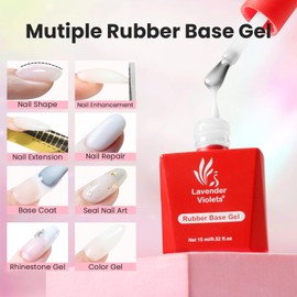 Lavender Violets Milky White Builder Base Coat and Top Coat Set, 15ml Base Gel Glossy No Wipe Top Gel Shiny Effect Building Extension Enhance Harden for Weak Thin Nails A102A112