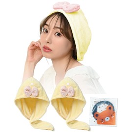 KASHIRI Hair Drying Towel, Set of 2, Water Absorbent, Quick Drying, Towel Cap, Hair Towel, Hair Cap (Purple x Pink)