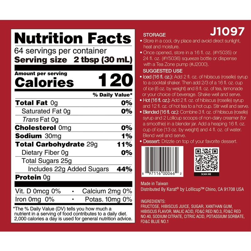 Tea Zone J1097 64 fl.oz Hibiscus Jamaica Syrup for Tea,