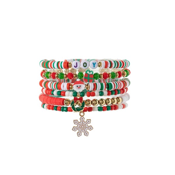BKEPDY Set of 6 Christmas Bracelets Polymer Clay Friendship Bracelets