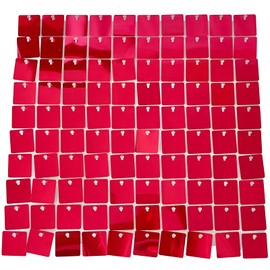 YAKOURLER 25 Panels Pack Shimmer Wall Backdrop Mirror Red Sequins Backdrop Decoration Panels,Photo Backdrops for Birthday Wedding Engagement Christmas Decoration (Mirror Red)