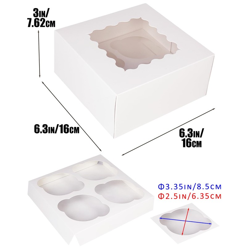 Gcardist Automatic Popup 4 Cupcake Boxes with Window White Pack