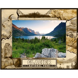 Saddle Mountain Souvenir Glacier National Park Montage Laser Engraved Wood Picture Frame Landscape (5 x 7)