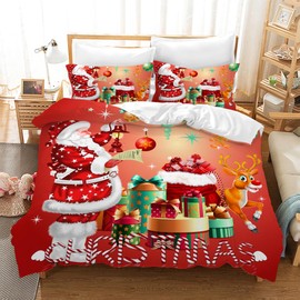 CXYXHW Christmas Bed Linen Set, 3-Piece Bedding Set Santa Claus Pattern, Duvet Cover and Pillowcase with Zip (F, 135 x 200 cm)