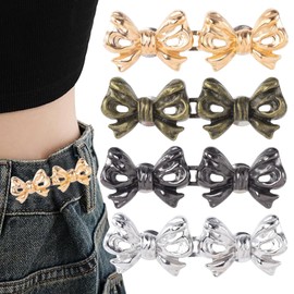 Tehttz 4 Sets Pant Waist Tightener Pin, Butterfly Buttons Pins for Loose Jeans Metal Brooch Waist Cincher Clip Adjustable Jeans Pants Button Tightener No Sewing Waist Button for Clothing