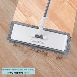 True & Tidy® Heavy Duty Wet and Dry Pet Sweeper Dust Mop, Includes 1 Microfiber and 1 Chenille Pad, Aluminum Mop Head, for All Types of Floors, for Cleaning Pet Hair