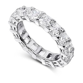 ORO LEONI 925 Sterling Silver 4mm Asscher Cut Cubic Zirconia Stackable Band Ring-6