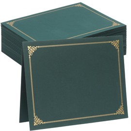25 Count Certificate Holders, Diploma Covers Gold Foil Border, for Letter Size 8.5x11 Certificates, Cardstock, Document Papers - Green